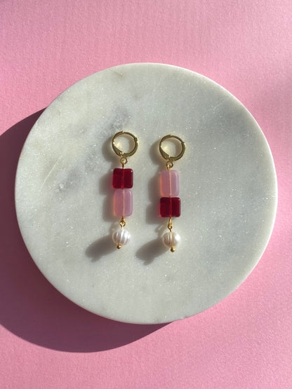 Color Block Beaded Pearl Earrings