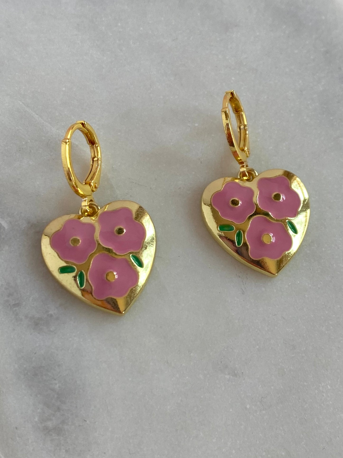 Floral Heart Charm Earrings