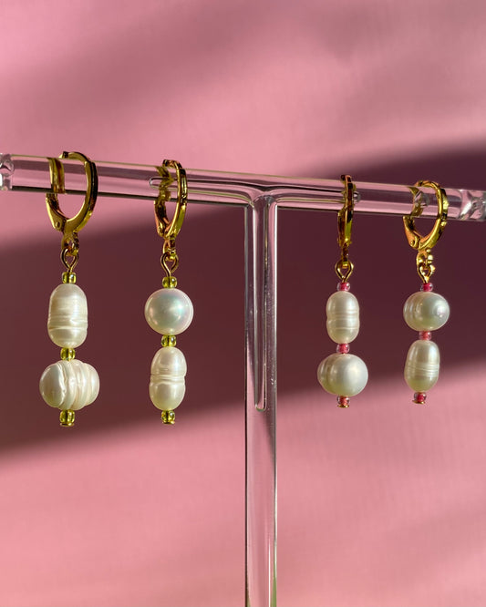 Pearl + Seed Bead Mismatched Hoops