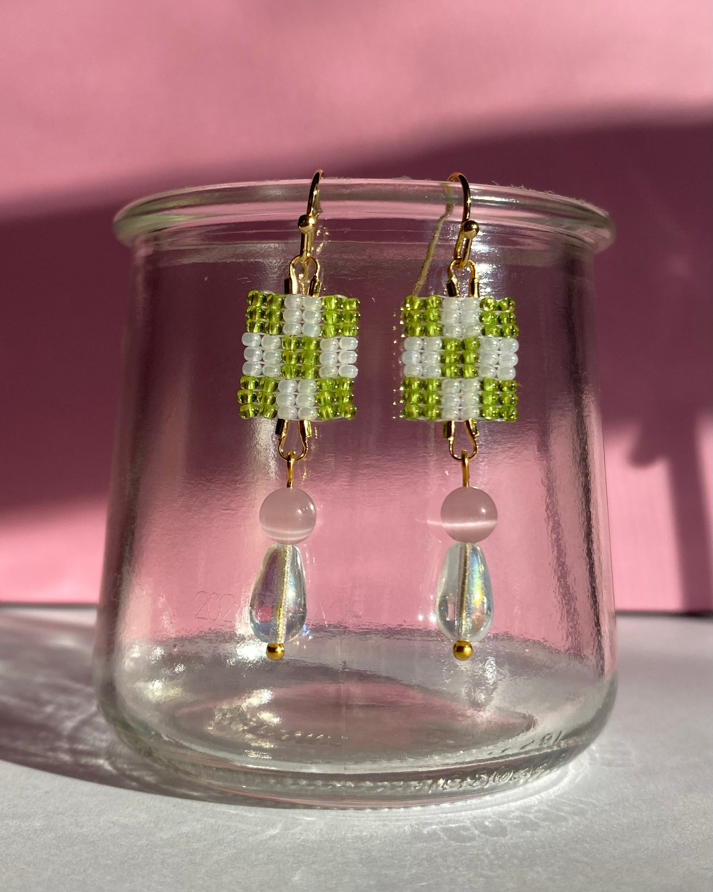 Checkered Beaded Dangle Earrings