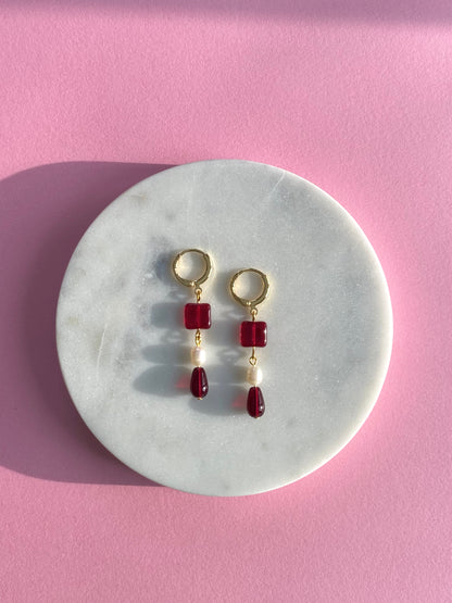 So Scarlet Beaded Pearl Earrings