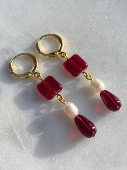 So Scarlet Beaded Pearl Earrings