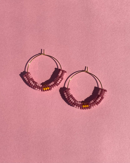 Speckled Beaded Hoops - Pink Pansy