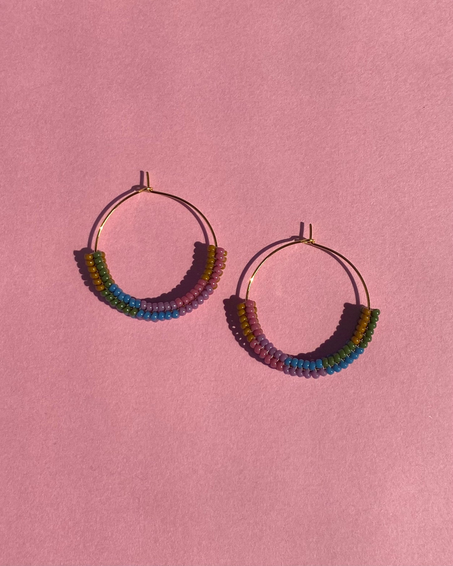 Retro Rainbow Beaded Hoops