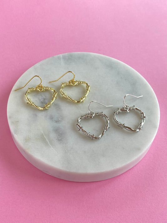 Heart Shaped Barbed Wire Earrings