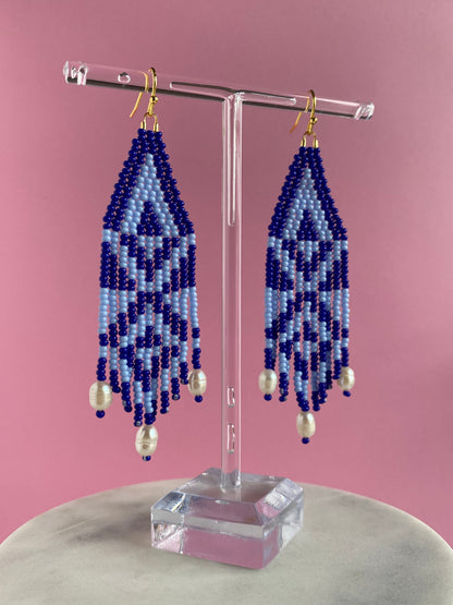 Geometric Color Block Pearl Fringe