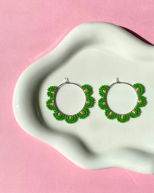 Petal Hoops - Green + Pink