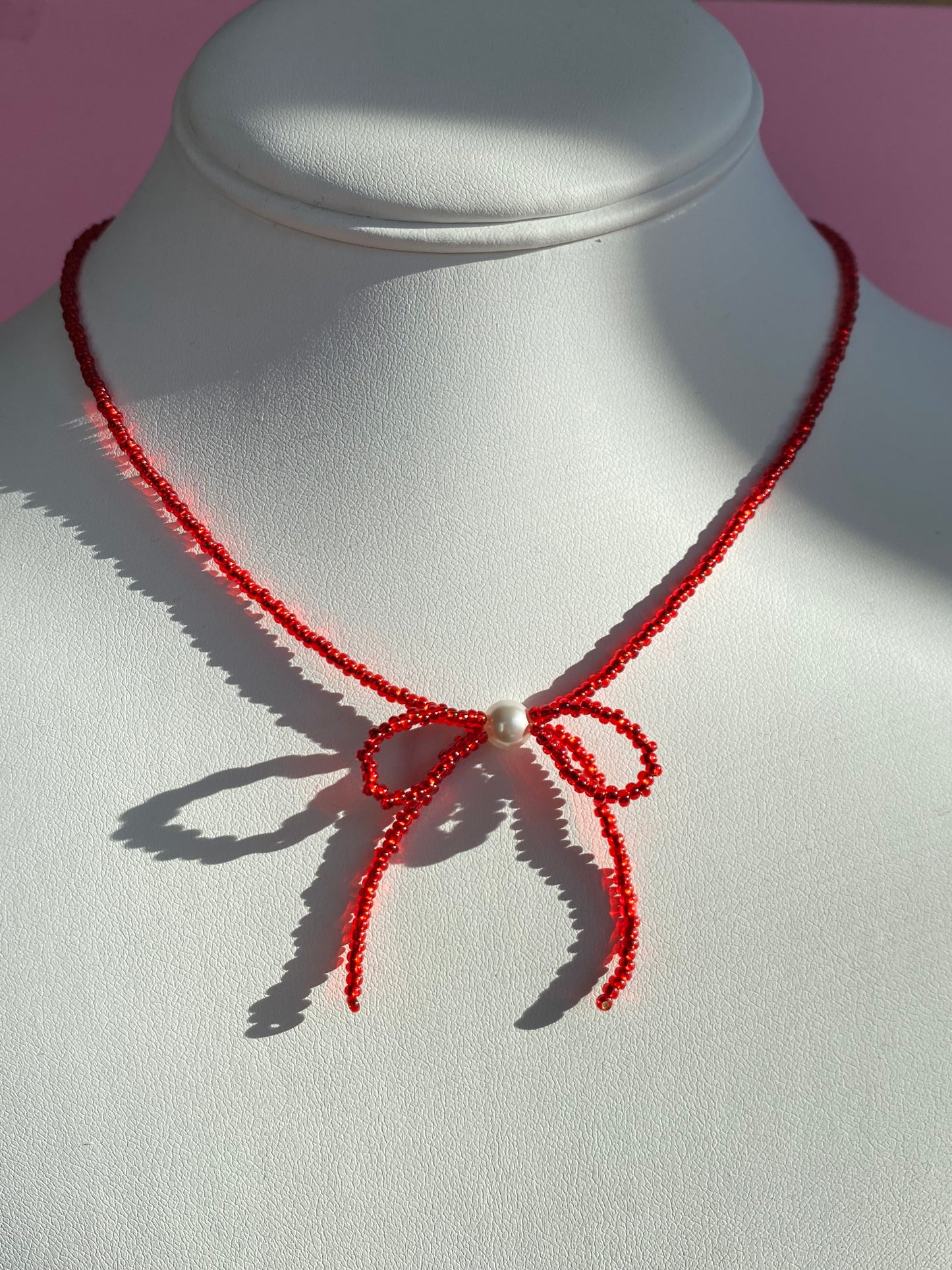 Seed Bead + Pearl Bow Necklace