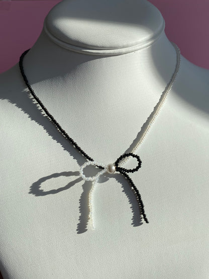 Seed Bead + Pearl Bow Necklace